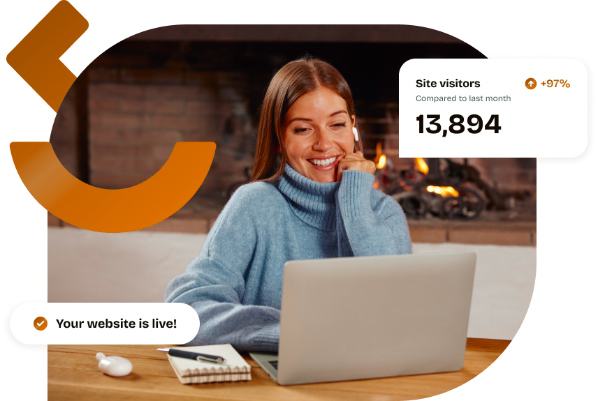 Happy Sitekick client with a live website — 13,894 visitors stat card
