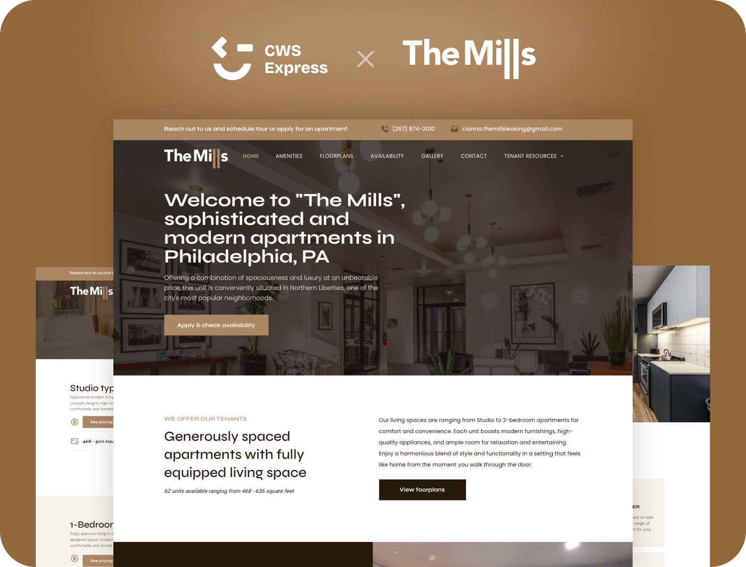 The Mills Apartments website mockup